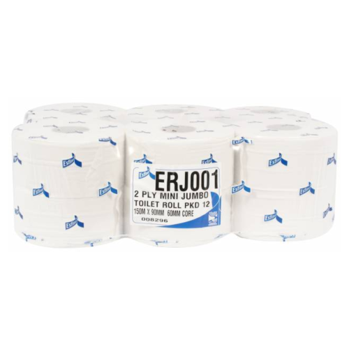 Mini Jumbo Toilet Roll 80mm Core 150M 2Ply White Pack Of 12 For Sale